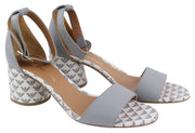 EMPORIO ARMANI X3P708 Women Heels EU37 Grey Leather Logo Print Sandals RRP199