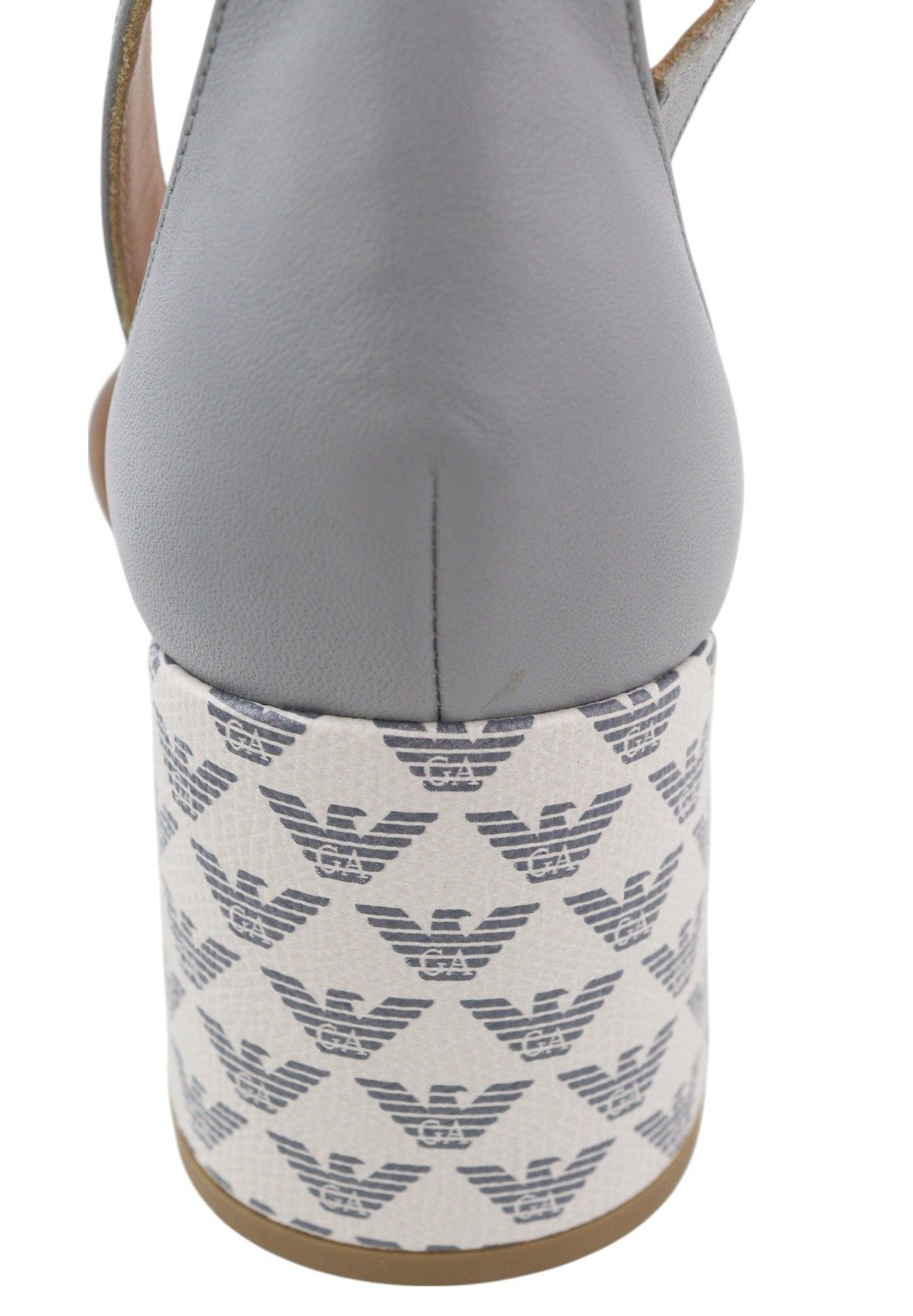 EMPORIO ARMANI X3P708 Women Heels EU37 Grey Leather Logo Print Sandals RRP199