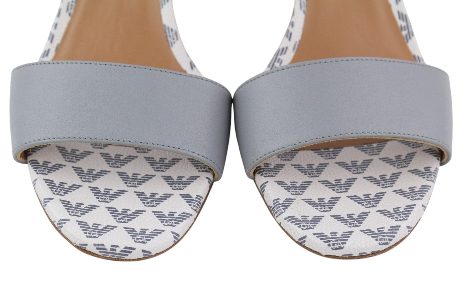 EMPORIO ARMANI X3P708 Women Heels EU37 Grey Leather Logo Print Sandals RRP199