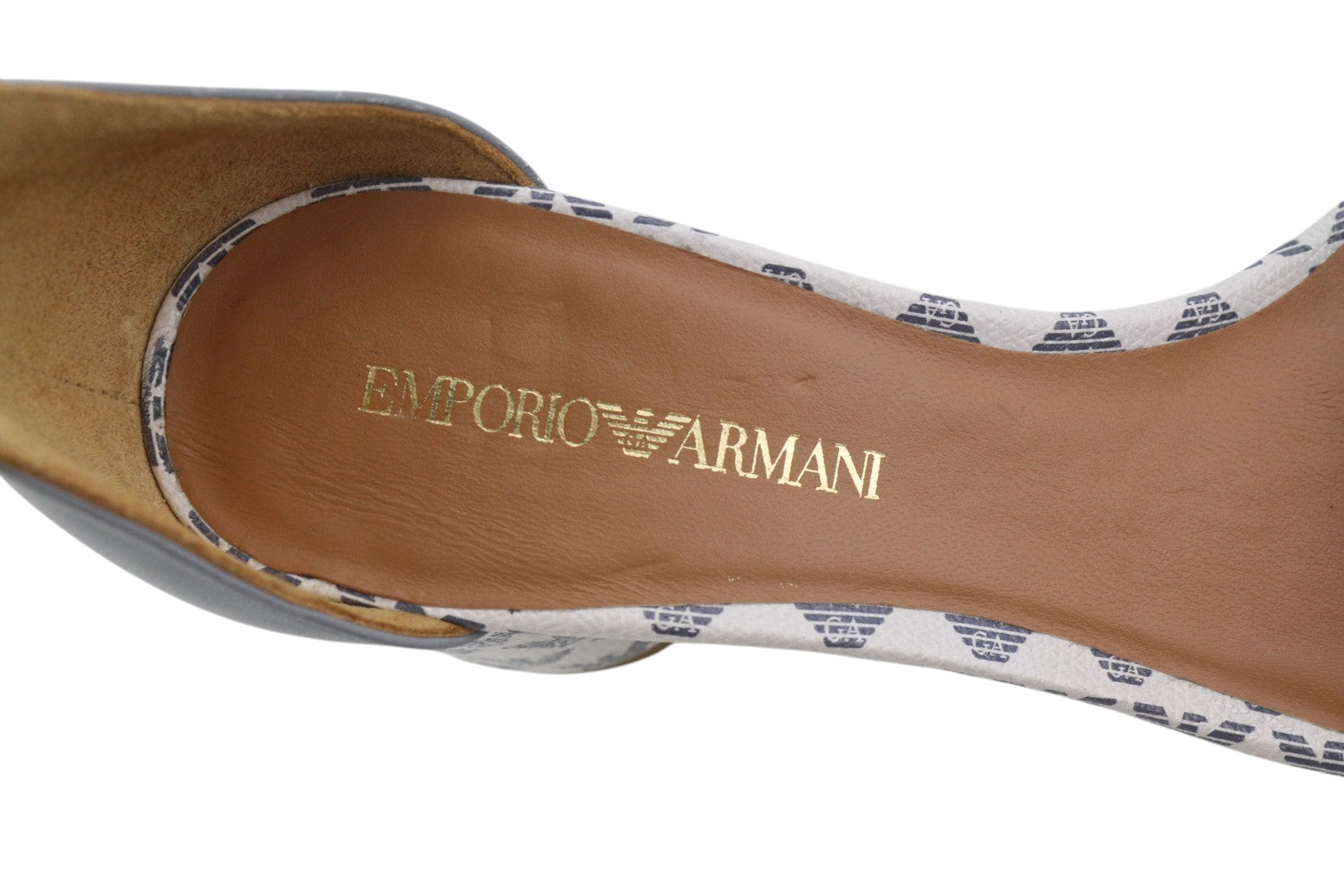EMPORIO ARMANI X3P708 Women Heels EU37 Grey Leather Logo Print Sandals RRP199
