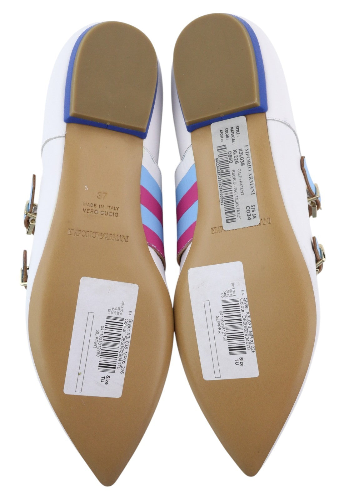 EMPORIO ARMANI X3L038 Women Shoes EU37 White Leather Double Monk Pointed