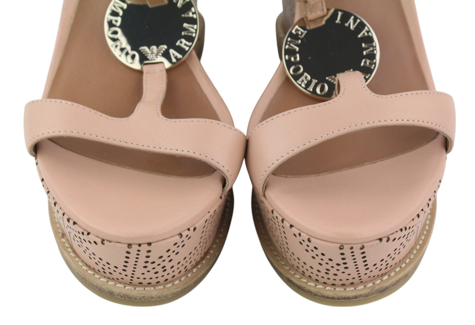 EMPORIO ARMANI X3U067 Women Sandals EU37 Light Pink Leather Wedge RRP219