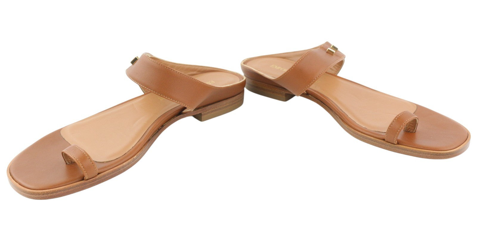 EMPORIO ARMANI X3Q070 Women Flats EU37 Brown Leather Sandals Gold Detail