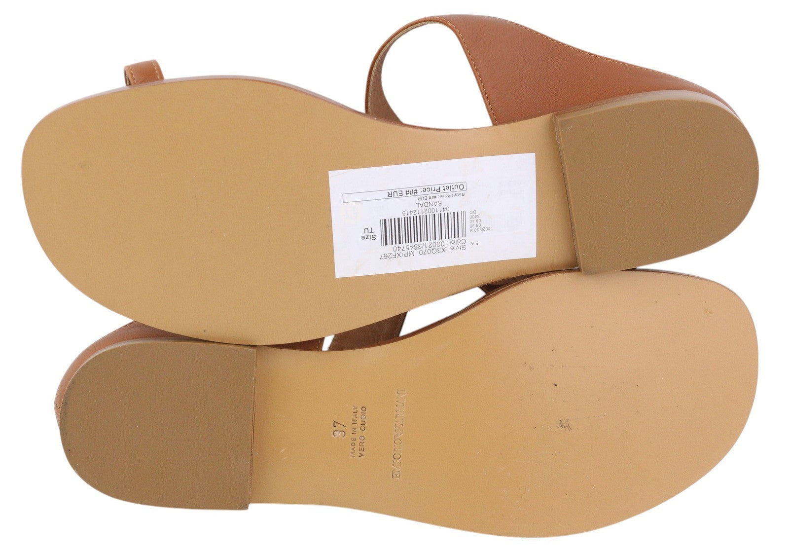 EMPORIO ARMANI X3Q070 Women Flats EU37 Brown Leather Sandals Gold Detail