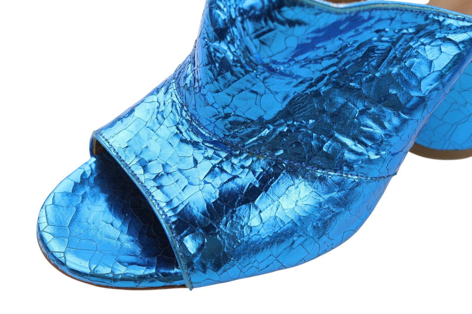 EMPORIO ARMANI X3P713 Women Sandals EU37 Blue Shiny Leather Mule Slip On RRP299