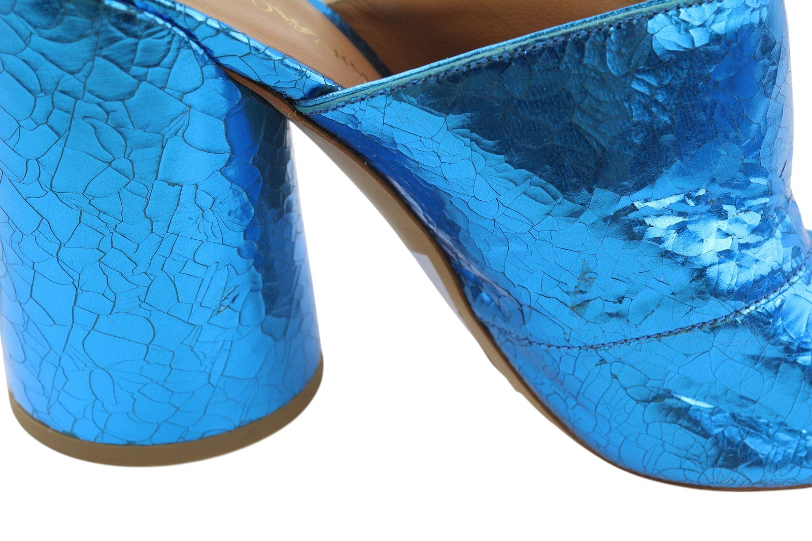 EMPORIO ARMANI X3P713 Women Sandals EU37 Blue Shiny Leather Mule Slip On RRP299