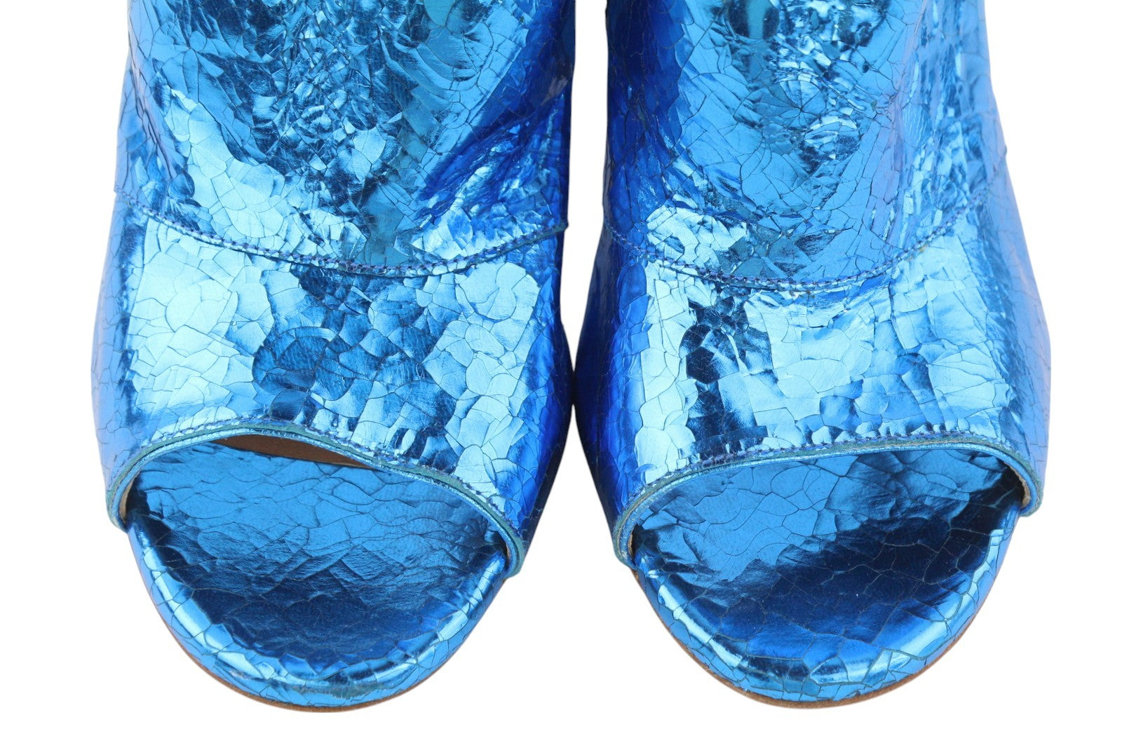 EMPORIO ARMANI X3P713 Women Sandals EU37 Blue Shiny Leather Mule Slip On RRP299