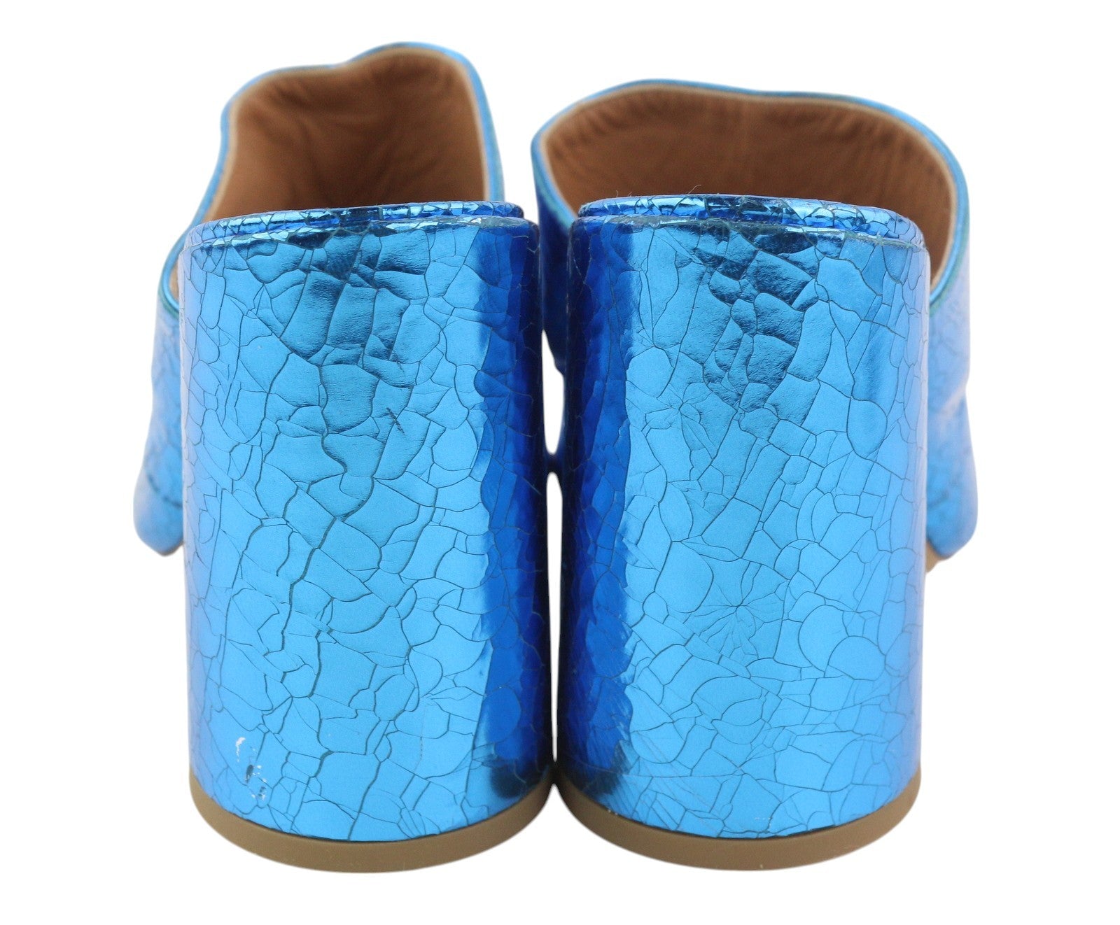 EMPORIO ARMANI X3P713 Women Sandals EU37 Blue Shiny Leather Mule Slip On RRP299