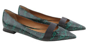 EMPORIO ARMANI Women Flats EU37 Green Snake Print Leather Pointed Ballerina