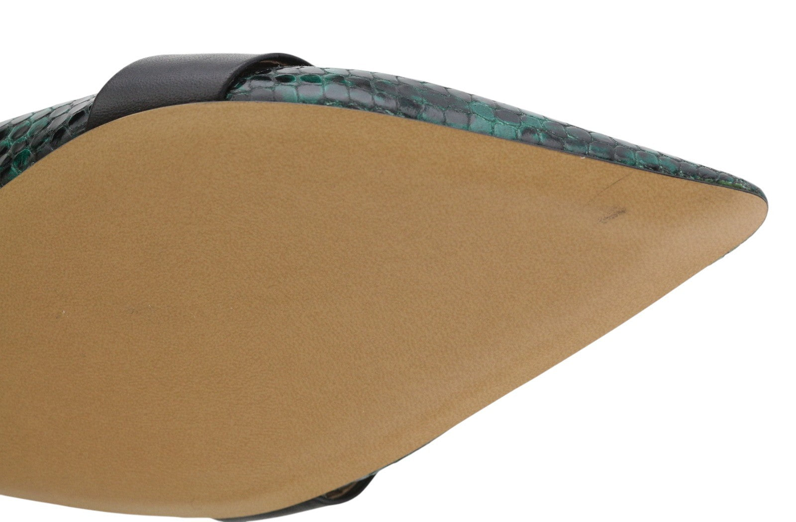 EMPORIO ARMANI Women Flats EU37 Green Snake Print Leather Pointed Ballerina