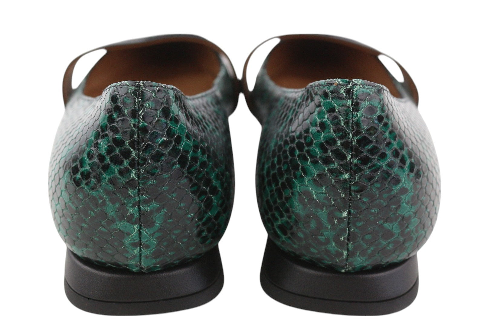 EMPORIO ARMANI Women Flats EU37 Green Snake Print Leather Pointed Ballerina
