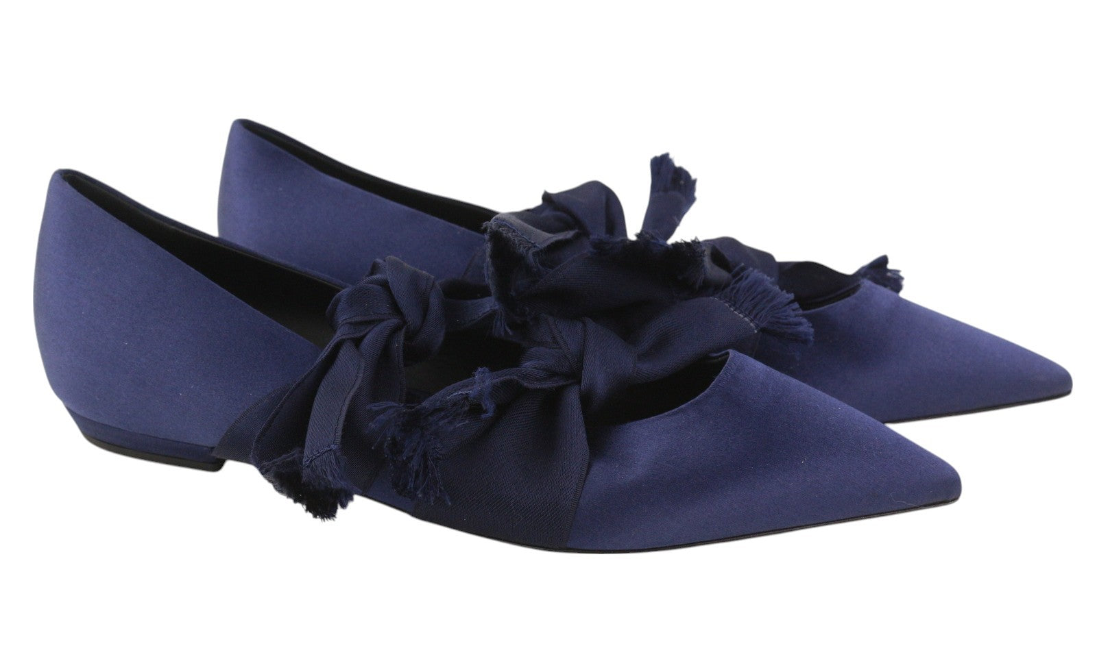 EMPORIO ARMANI Women Flats EU37 Blue Satin Pointed Ballerina Strap Slip On
