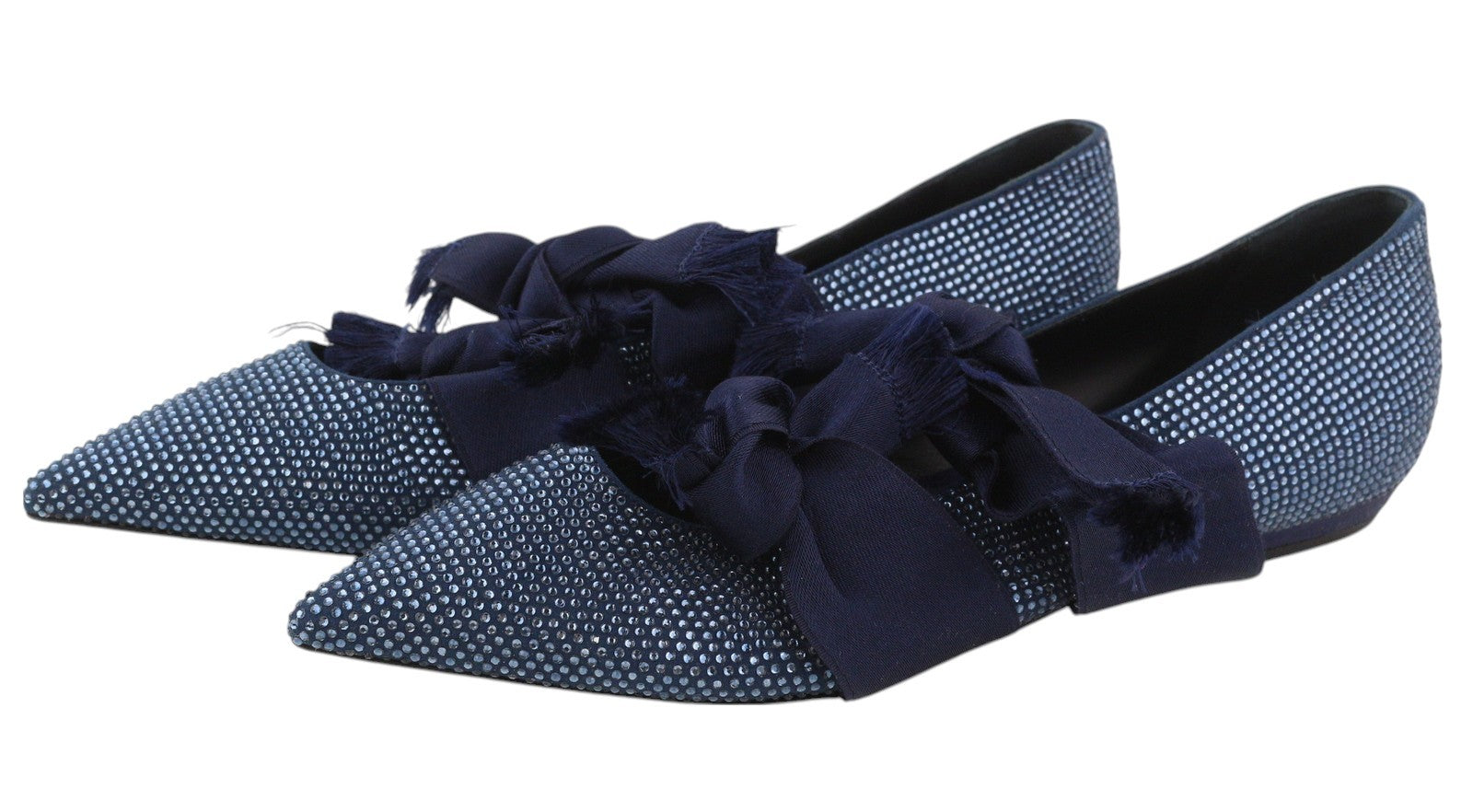 EMPORIO ARMANI Women Flats EU37 Blue Rhinestone Pointed Ballerina Straps