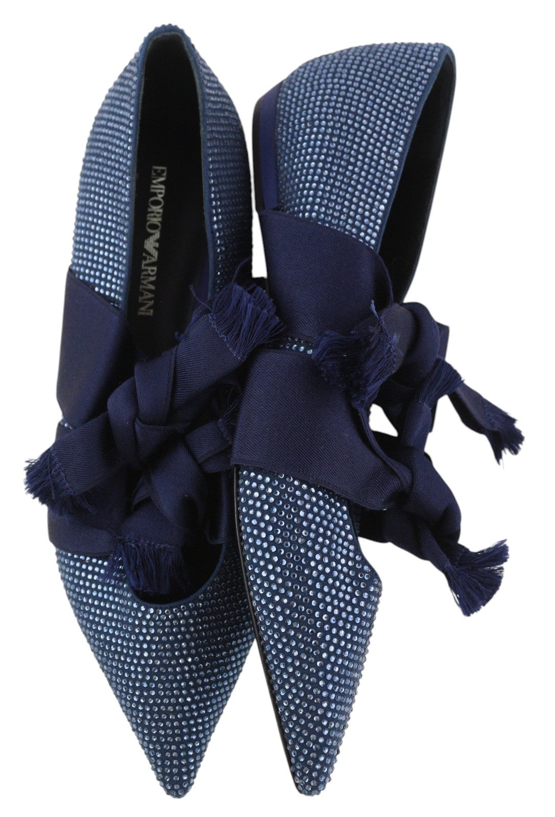 EMPORIO ARMANI Women Flats EU37 Blue Rhinestone Pointed Ballerina Straps