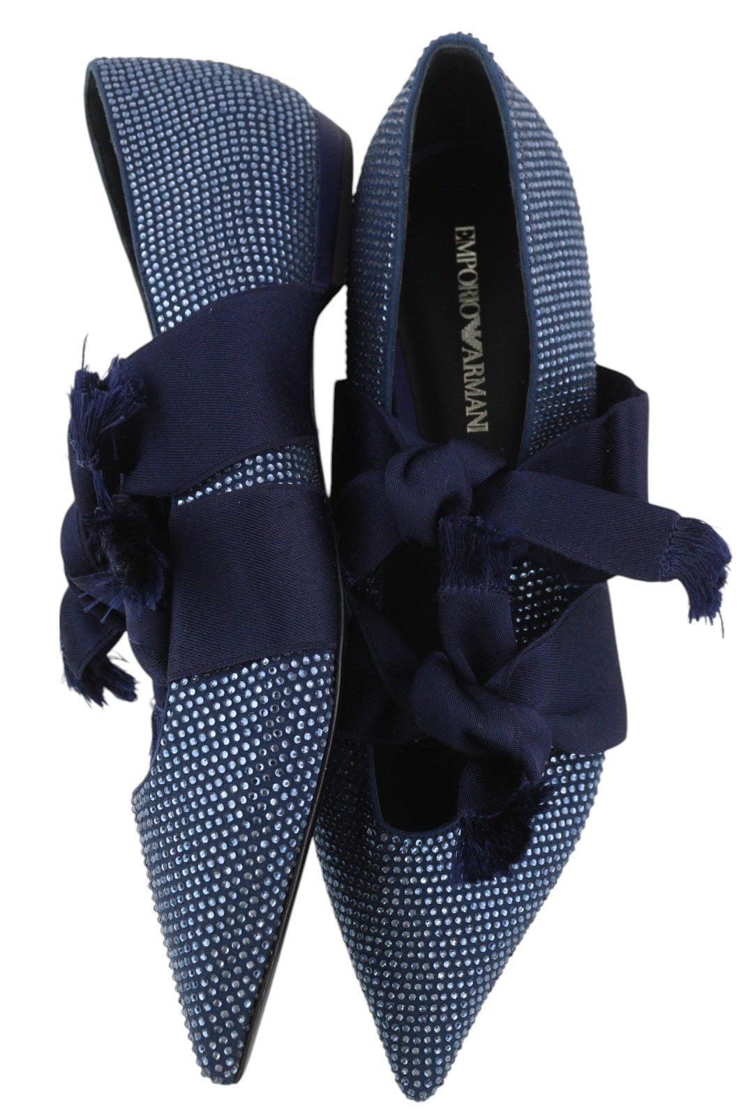 EMPORIO ARMANI Women Flats EU37 Blue Rhinestone Pointed Ballerina Straps
