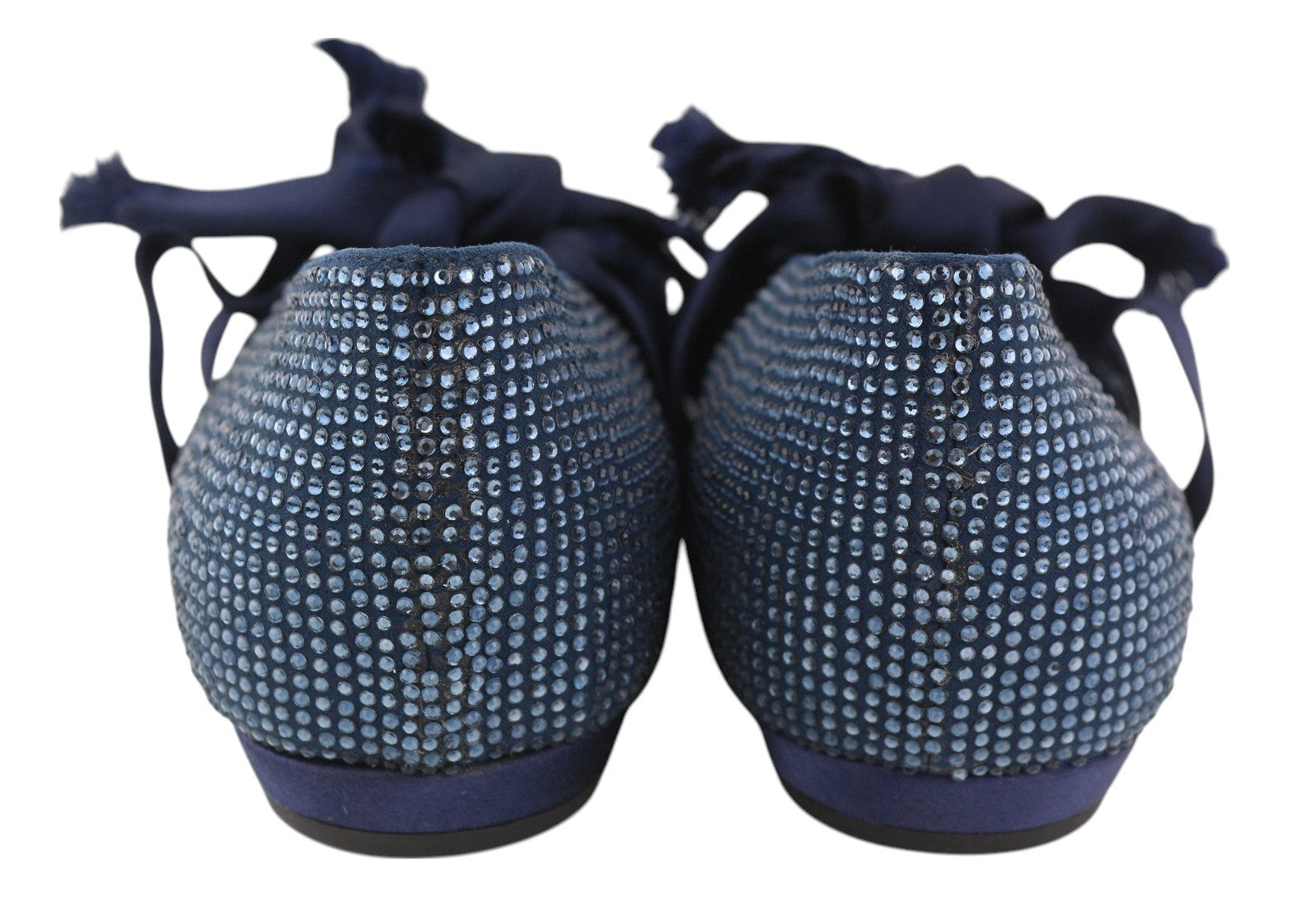 EMPORIO ARMANI Women Flats EU37 Blue Rhinestone Pointed Ballerina Straps