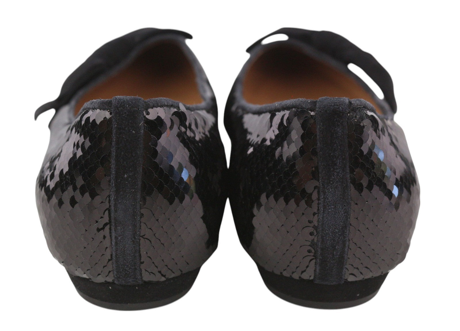 EMPORIO ARMANI X3D230 Women Flats EU37 Black Shiny Sequin Pointed Ballerina