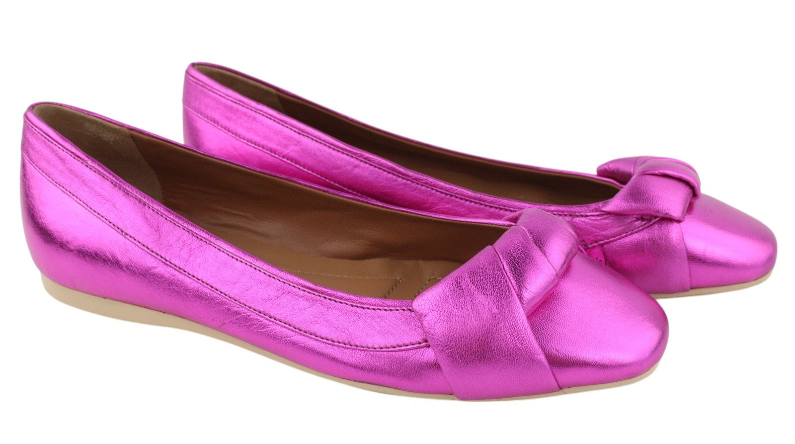 EMPORIO ARMANI X3D241 Women Flats EU37 Pink Shiny Leather Square Ballerina