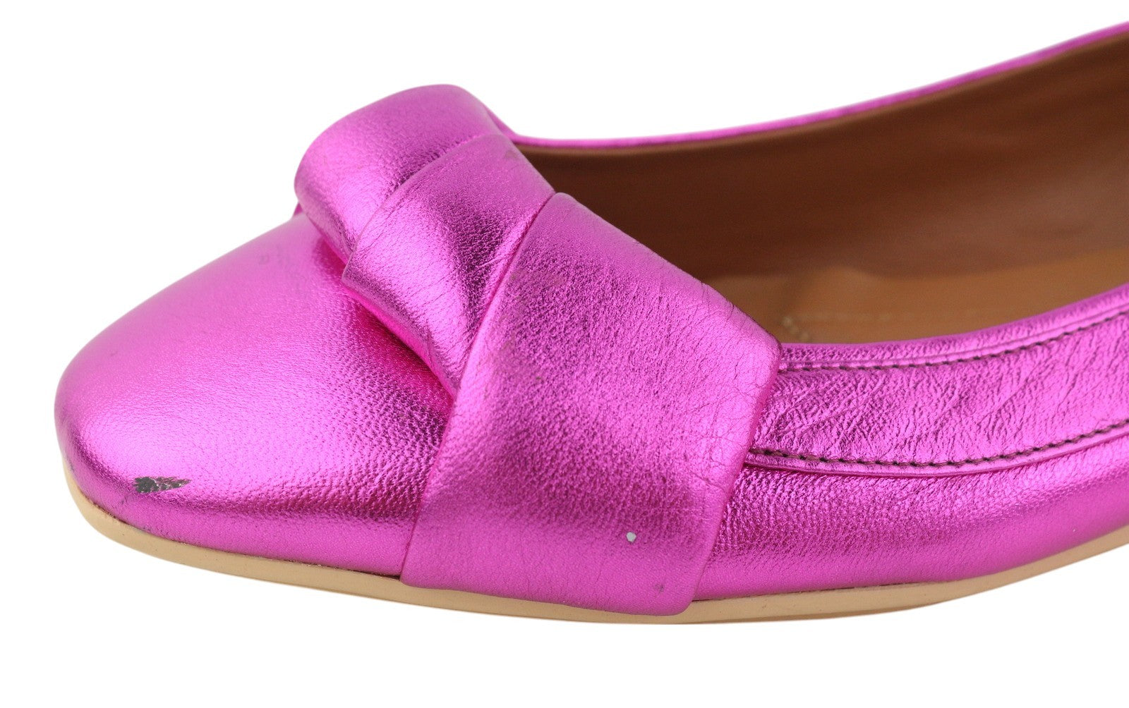 EMPORIO ARMANI X3D241 Women Flats EU37 Pink Shiny Leather Square Ballerina