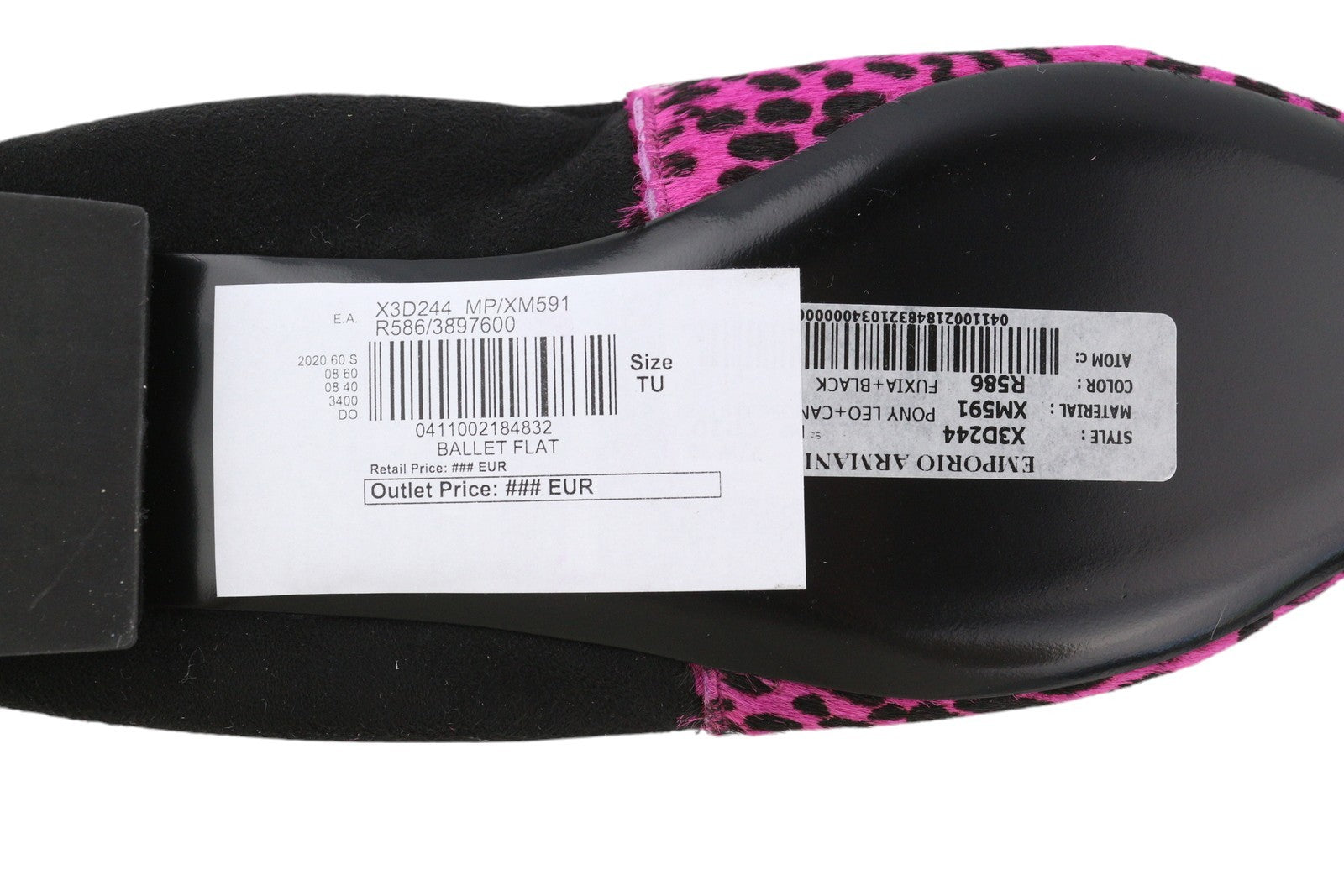 EMPORIO ARMANI X3D244 Women Flats EU37 Pink Leather Pointed Ballerina Pumps