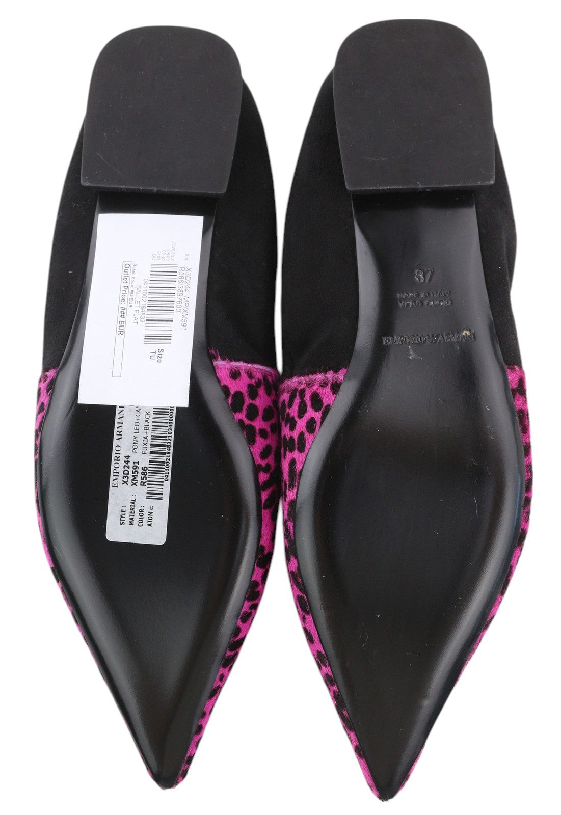 EMPORIO ARMANI X3D244 Women Flats EU37 Pink Leather Pointed Ballerina Pumps