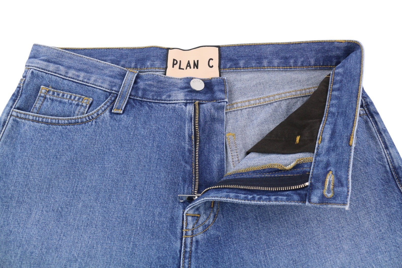 PLAN C Women Shorts 40 Blue Washed Denim Zip Fly Cotton Casual RRP389