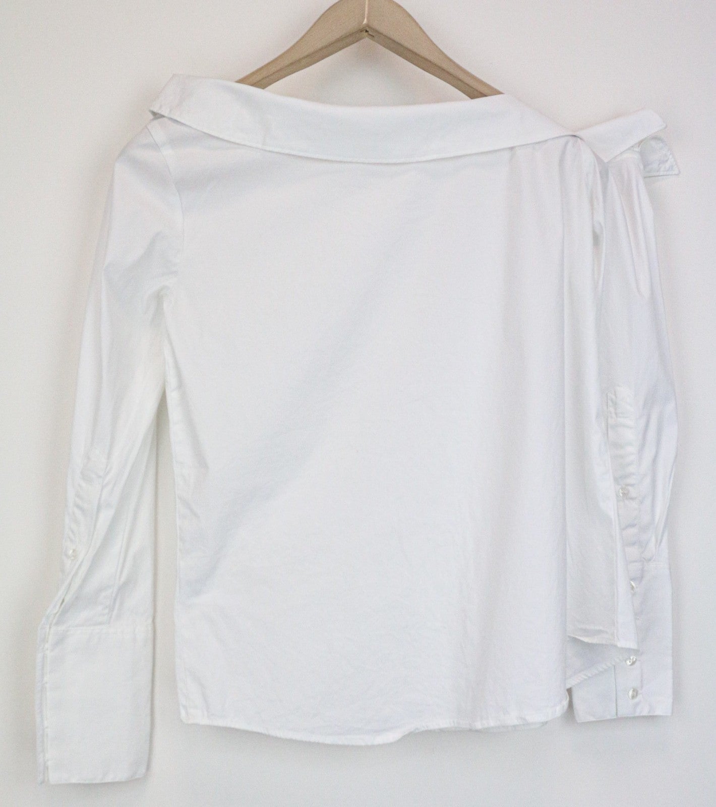 SUISTUDIO Bob Women's Top UK10 White Slim Cotton Blend Formal Boat Neck Blouse