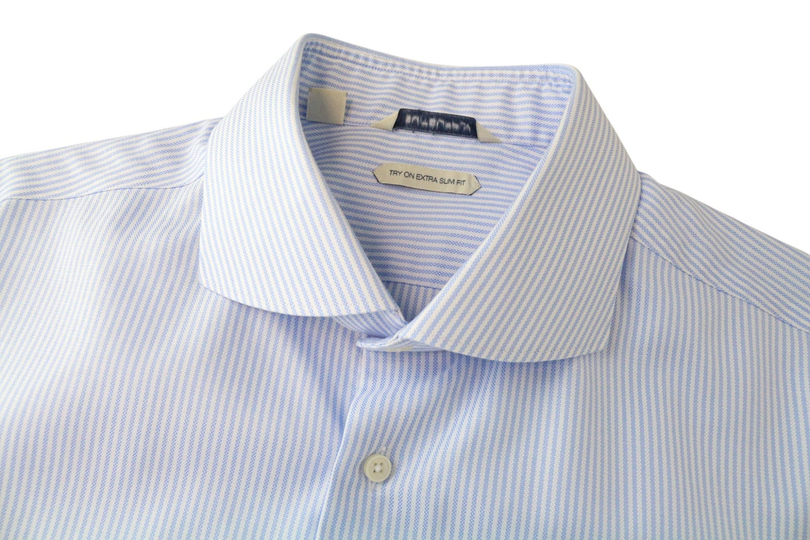 SUITSUPPLY Men's Shirt 44/17 1/2 Extra Slim Blue Striped Cotton Cutaway