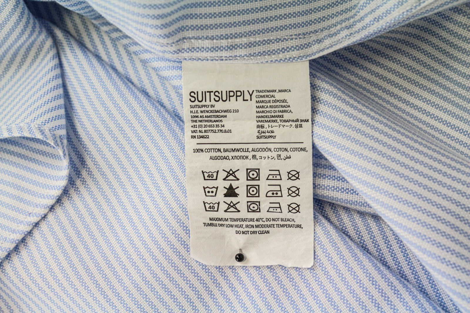SUITSUPPLY Men's Shirt 44/17 1/2 Extra Slim Blue Striped Cotton Cutaway