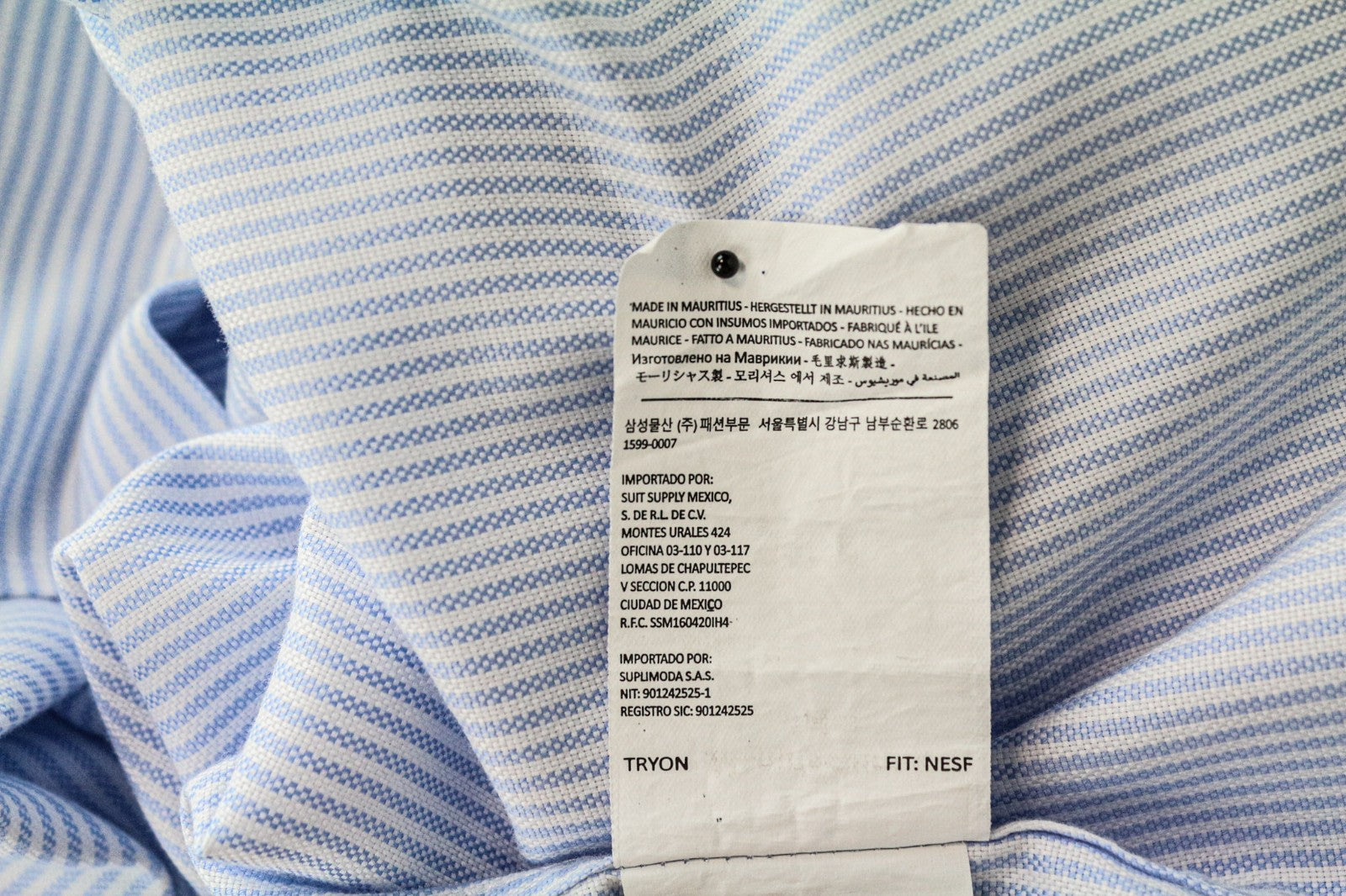 SUITSUPPLY Men's Shirt 44/17 1/2 Extra Slim Blue Striped Cotton Cutaway