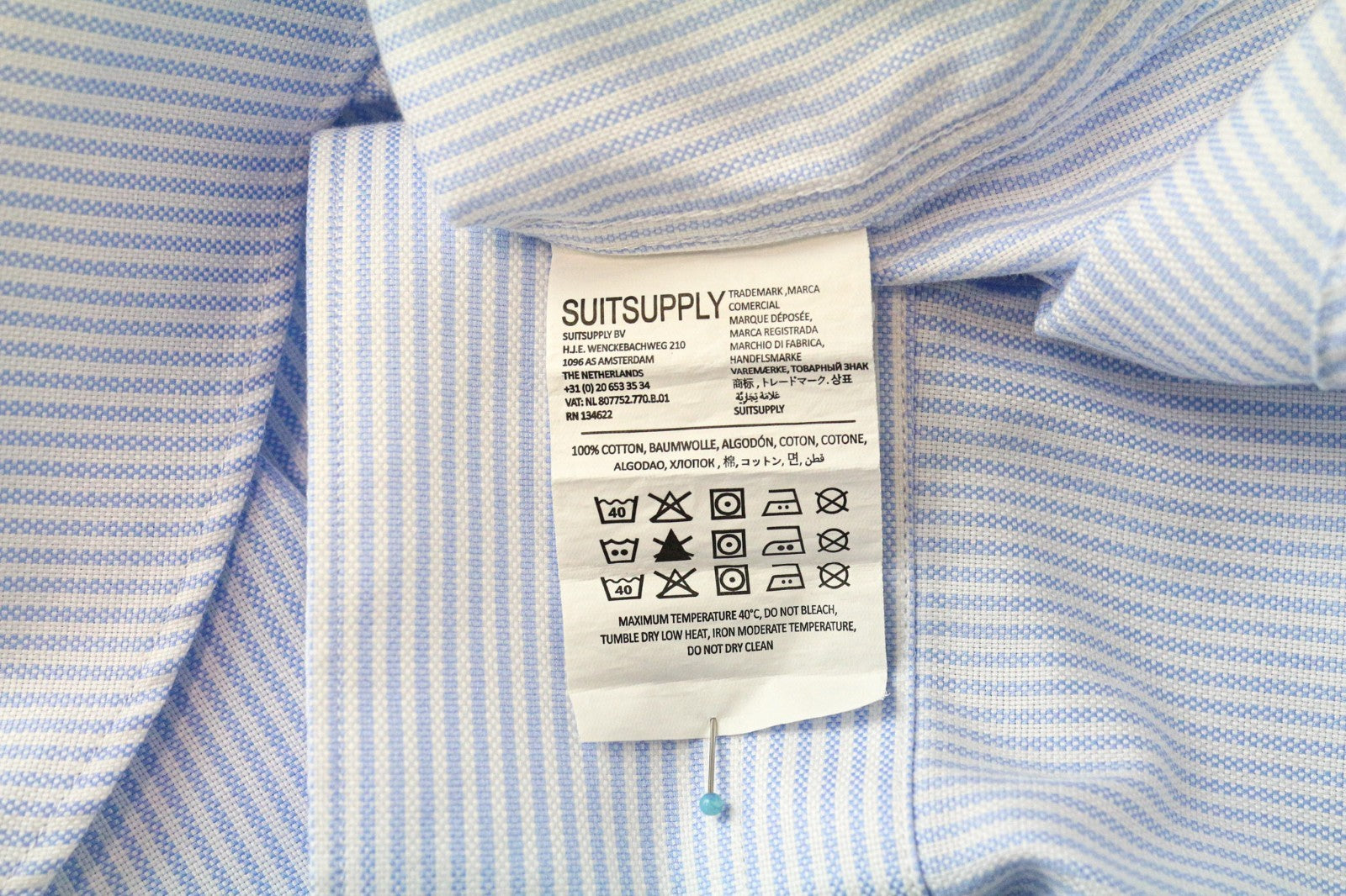 SUITSUPPLY Men's Shirt 44/17 1/2 Extra Slim Blue Striped Cotton Button-Up