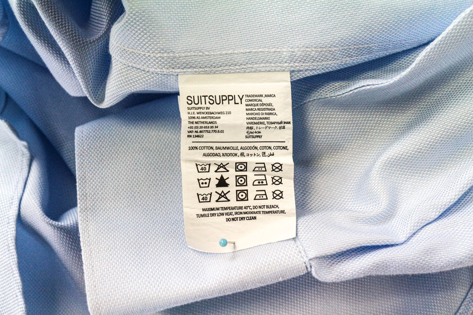 SUITSUPPLY Traveller Men's Shirt 37/14 1/2 Extra Slim Blue Cotton Twill