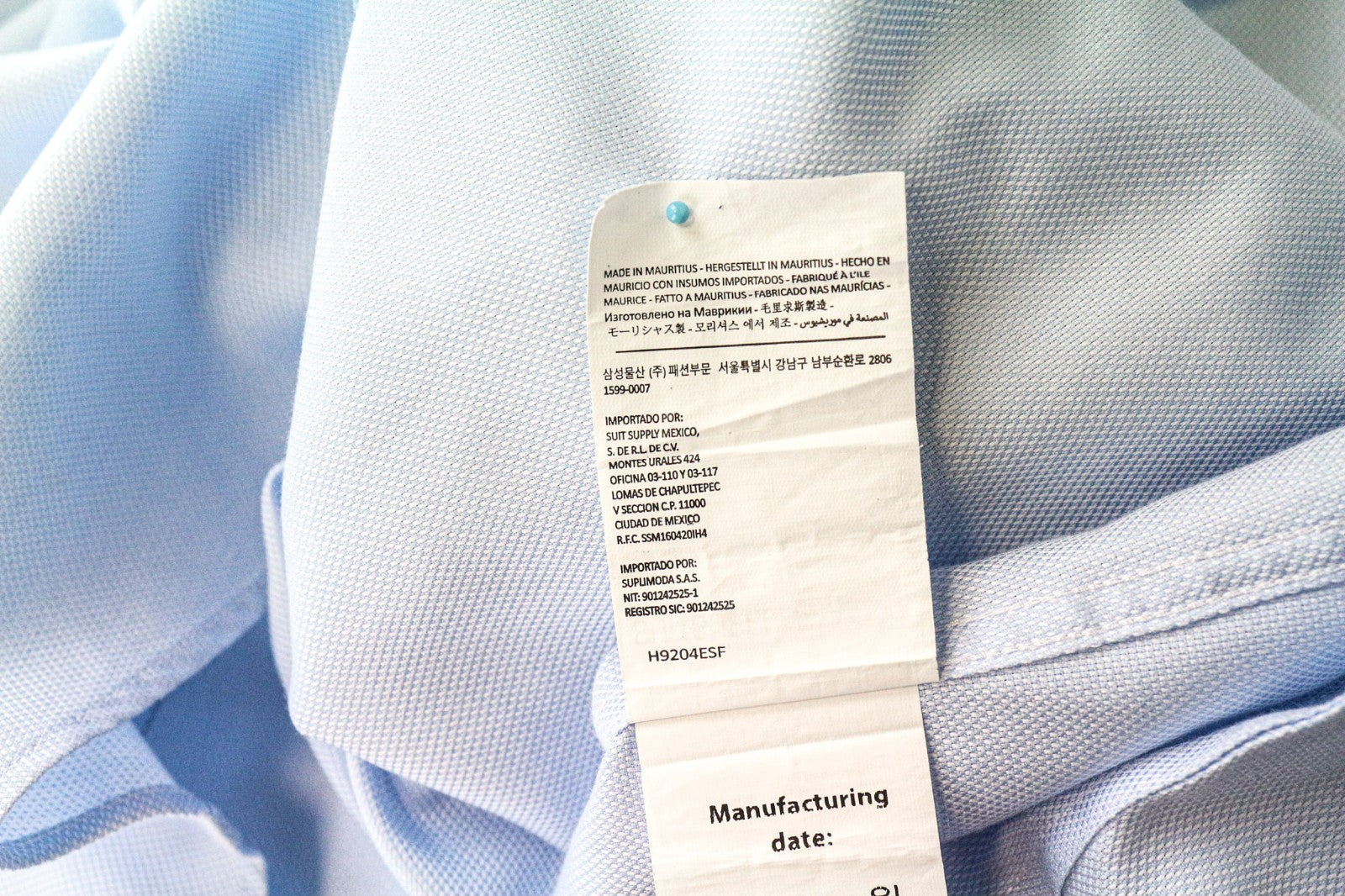 SUITSUPPLY Traveller Men's Shirt 37/14 1/2 Extra Slim Blue Cotton Twill