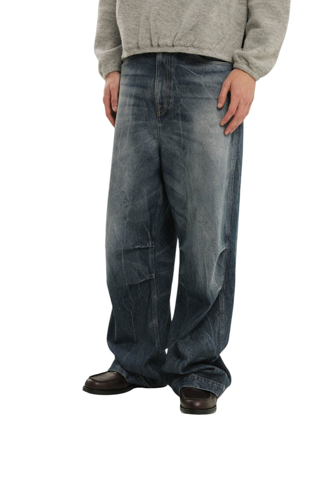 1989 STUDIO Old Mastiff Denim Men Jeans W30 Blue Faded Whiskers Wide Leg RRP486