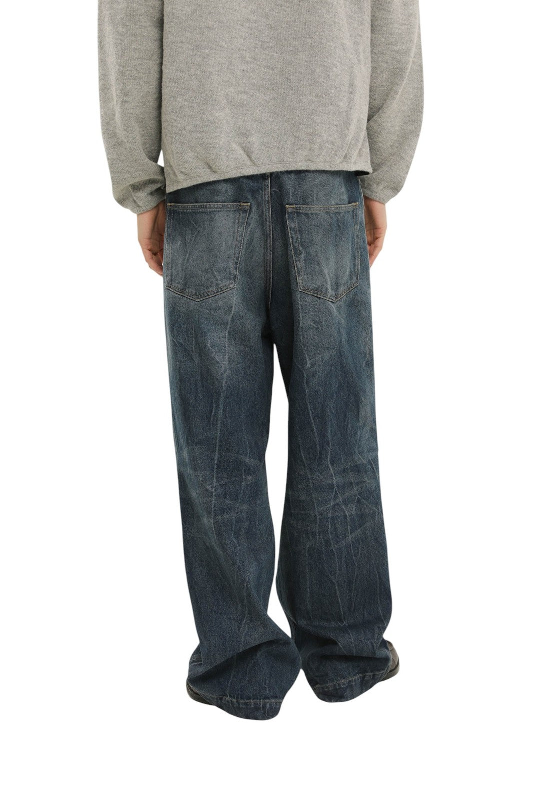 1989 STUDIO Old Mastiff Denim Men Jeans W30 Blue Faded Whiskers Wide Leg RRP486