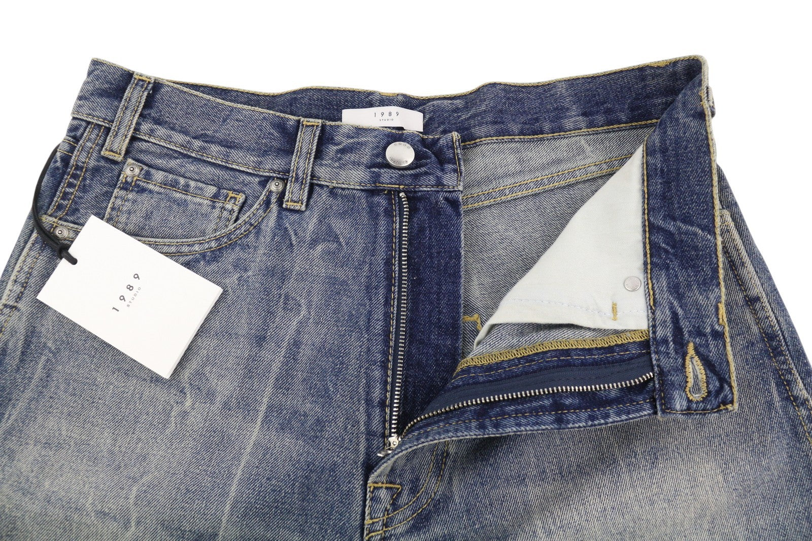 1989 STUDIO Old Mastiff Denim Men Jeans W30 Blue Faded Whiskers Wide Leg RRP486