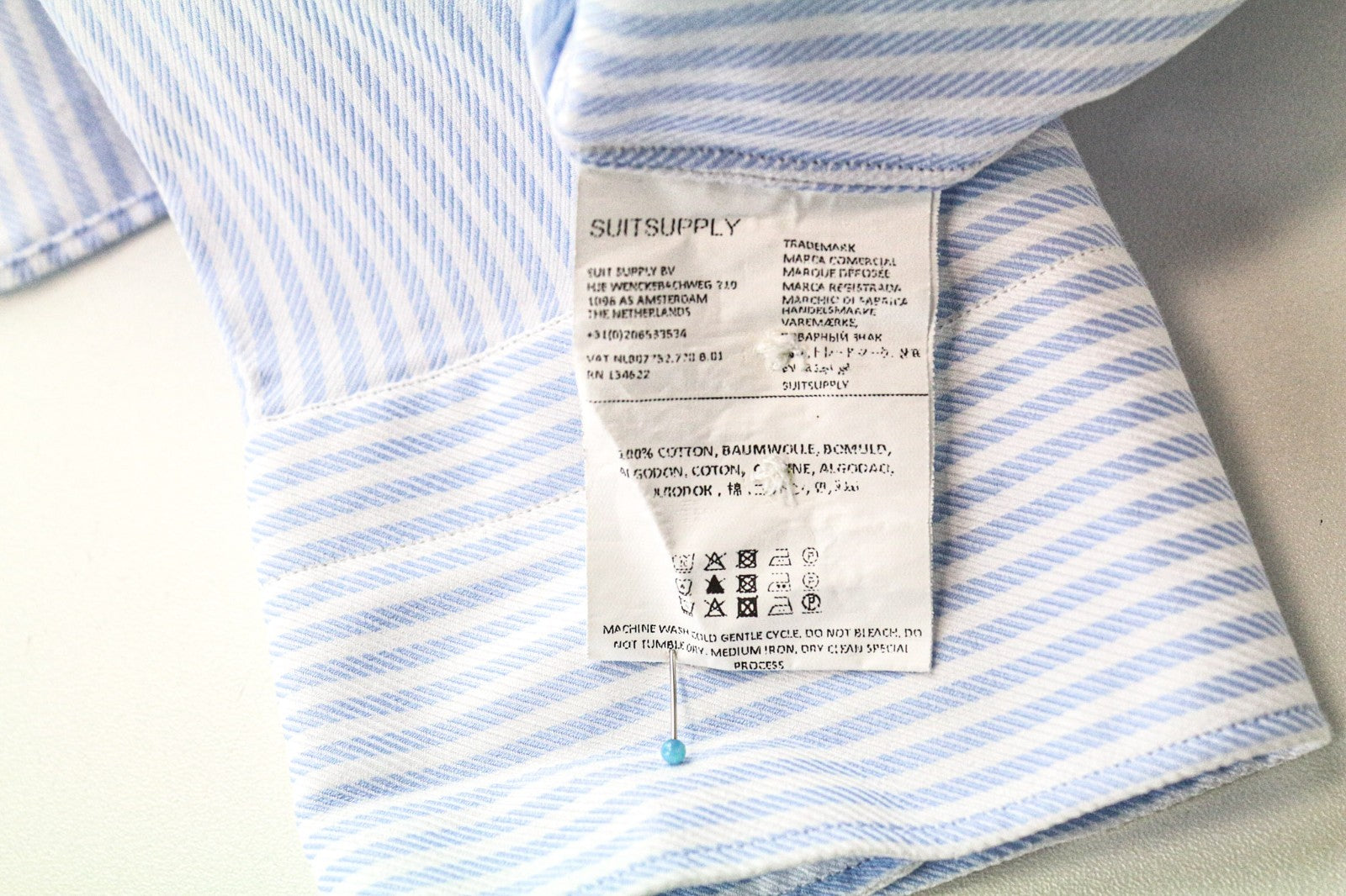 SUITSUPPLY Men's Shirt ~L Slim Blue Cotton Striped Button-Up Formal Shirt