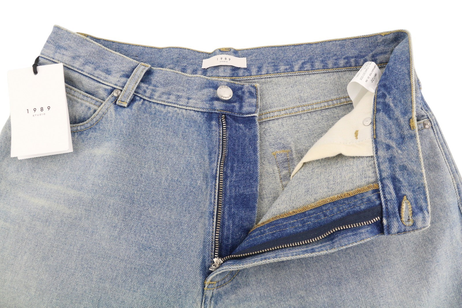 1989 STUDIO Men Jeans W32 Blue Faded Whiskers Tapered Fit Patches Knees FW25