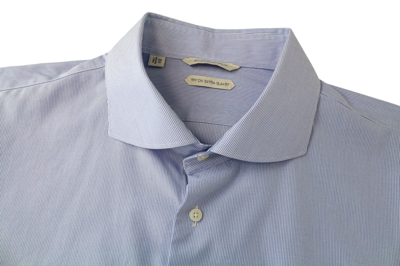 SUITSUPPLY Men's Shirt 46/18 Extra Slim Blue Pure Cotton Long Sleeve Classic