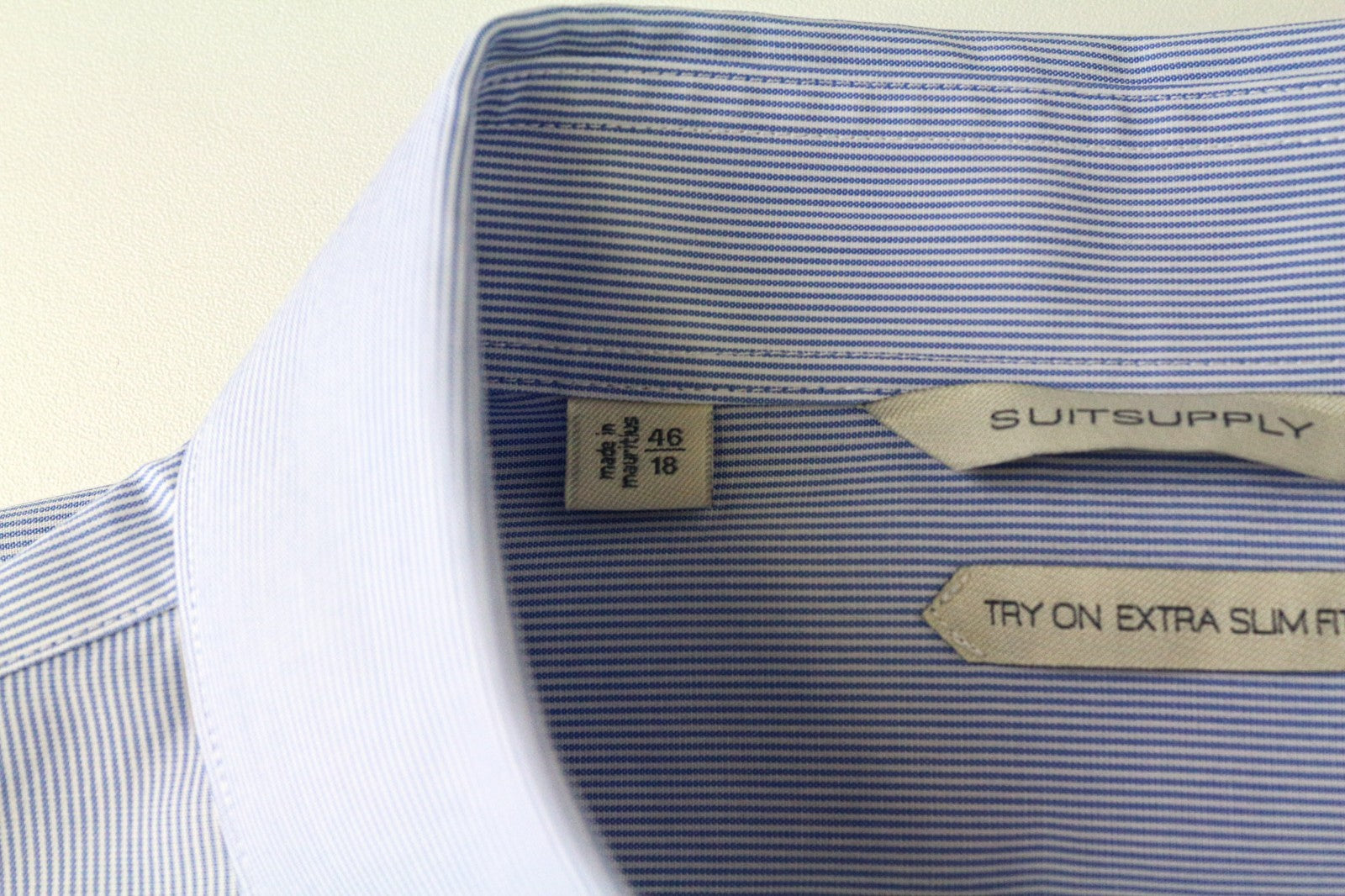 SUITSUPPLY Men's Shirt 46/18 Extra Slim Blue Pure Cotton Long Sleeve Classic