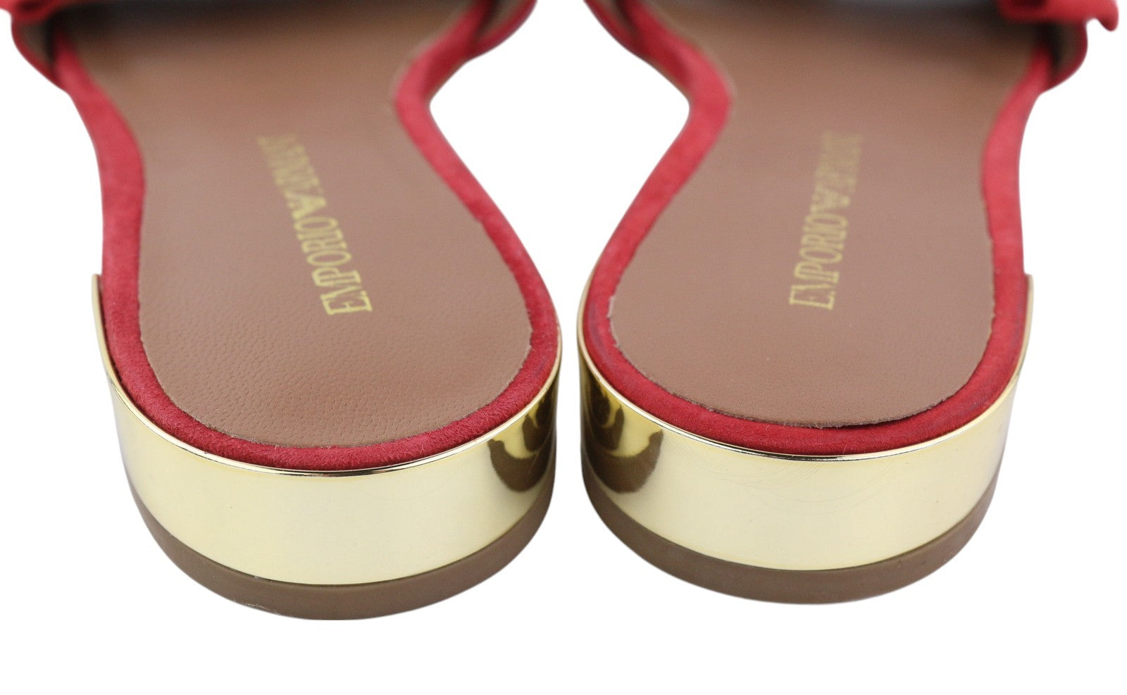 EMPORIO ARMANI X3P702 Women Flats EU37 Red Suede Leather Bow Gold Detail