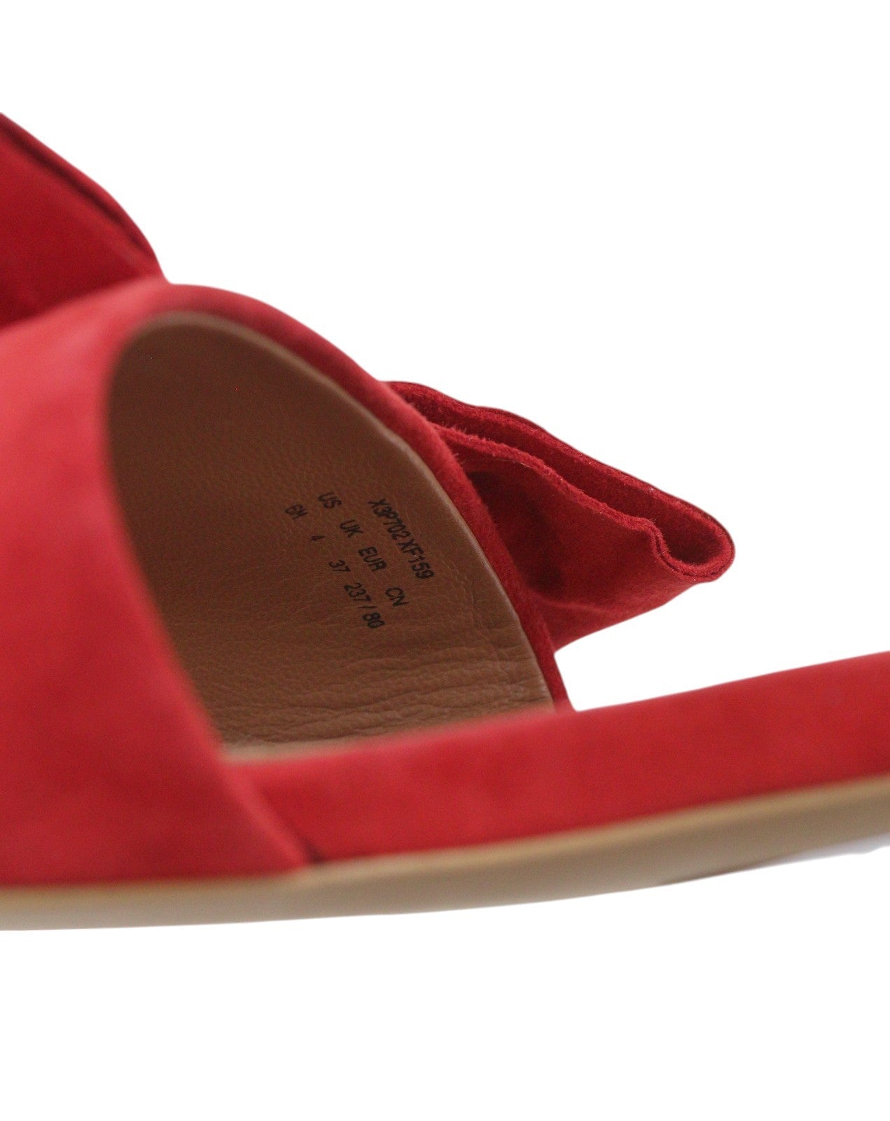 EMPORIO ARMANI X3P702 Women Flats EU37 Red Suede Leather Bow Gold Detail