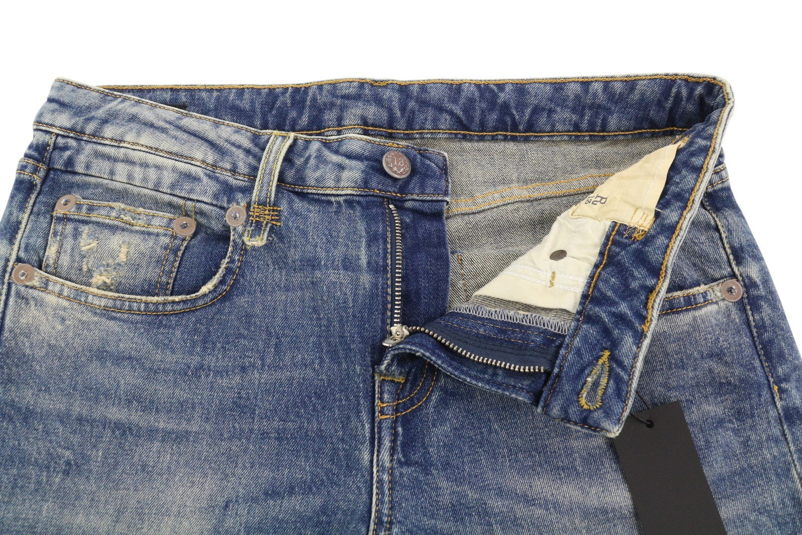 R13 Boy Straight Women Jeans 28 Cropped Ankle Blue Kelly Stretch Washed RRP645