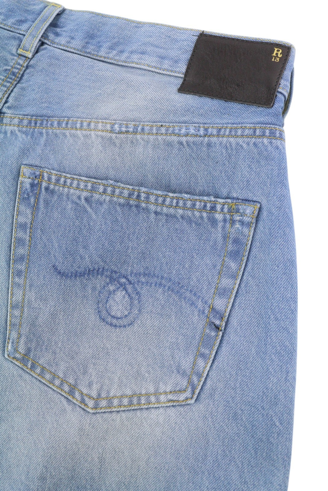 R13 Cross Over Women Shorts 26 Blue Washed Denim Distressed Asymmetrical RRP599