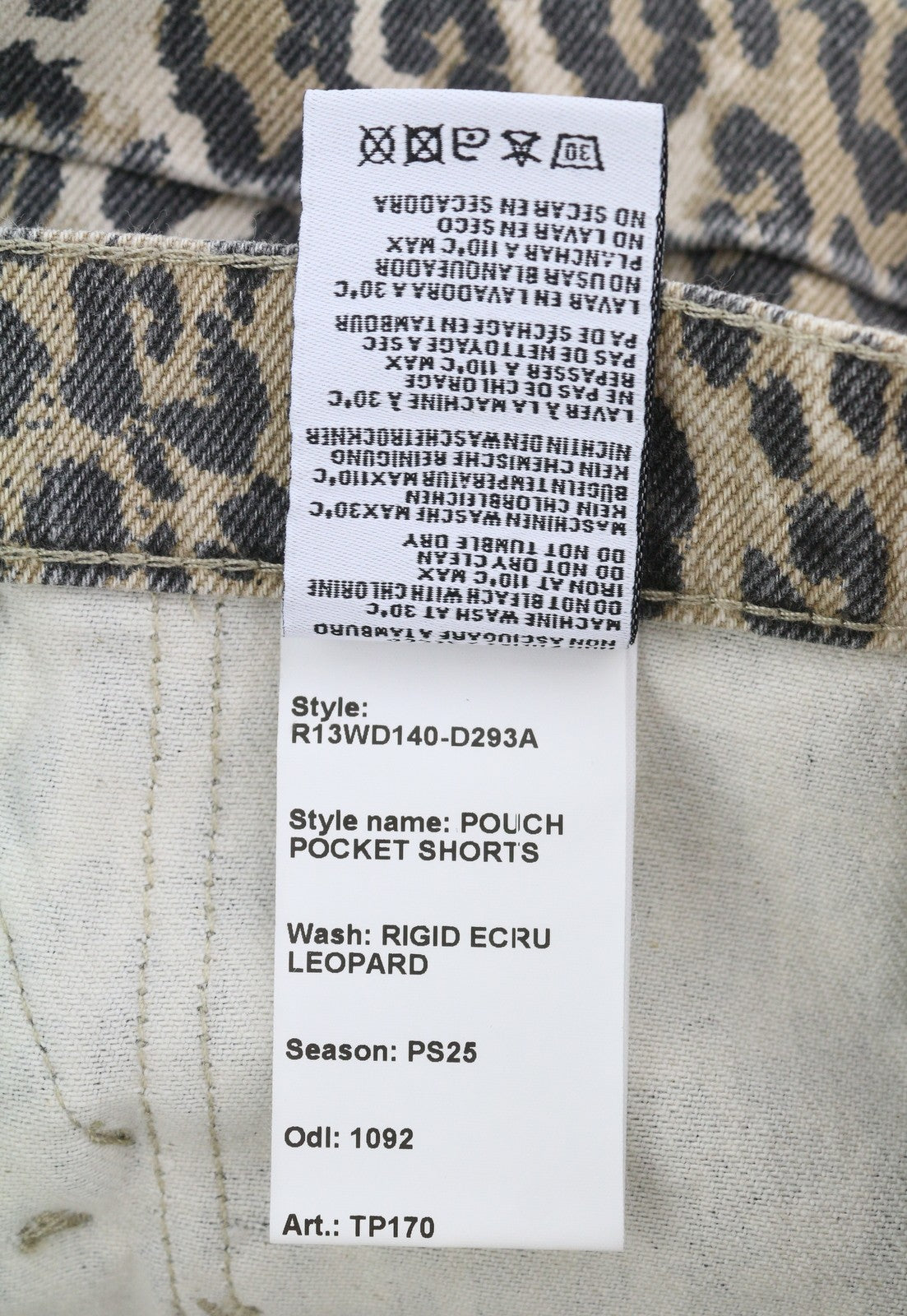 R13 Pouch Pocket Women Shorts 24 Rigid Denim Leopard Print Button Front RRP795