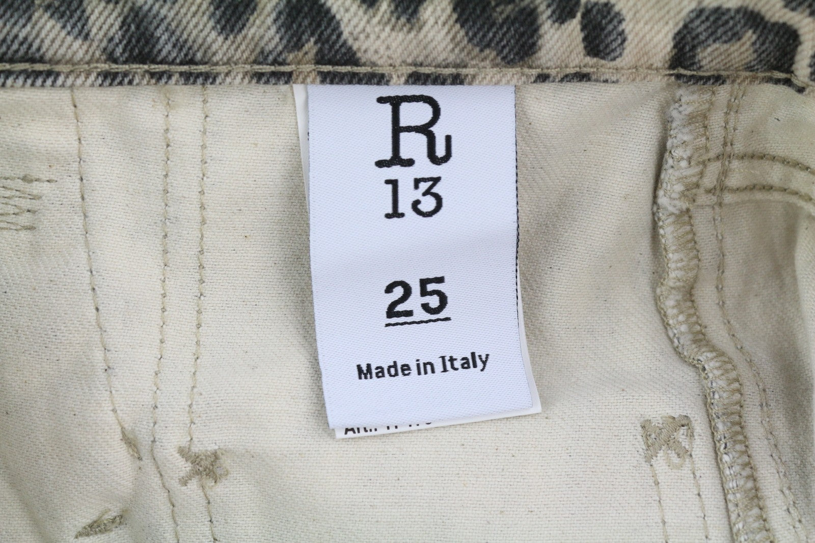 R13 Pouch Pocket Women Shorts 25 Rigid Denim Leopard Pattern Turn-Up RRP795