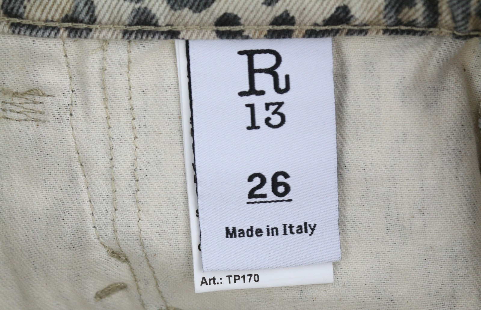 R13 Pouch Pocket Women Shorts 26 Rigid Denim Leopard Pattern Turn-Up RRP795