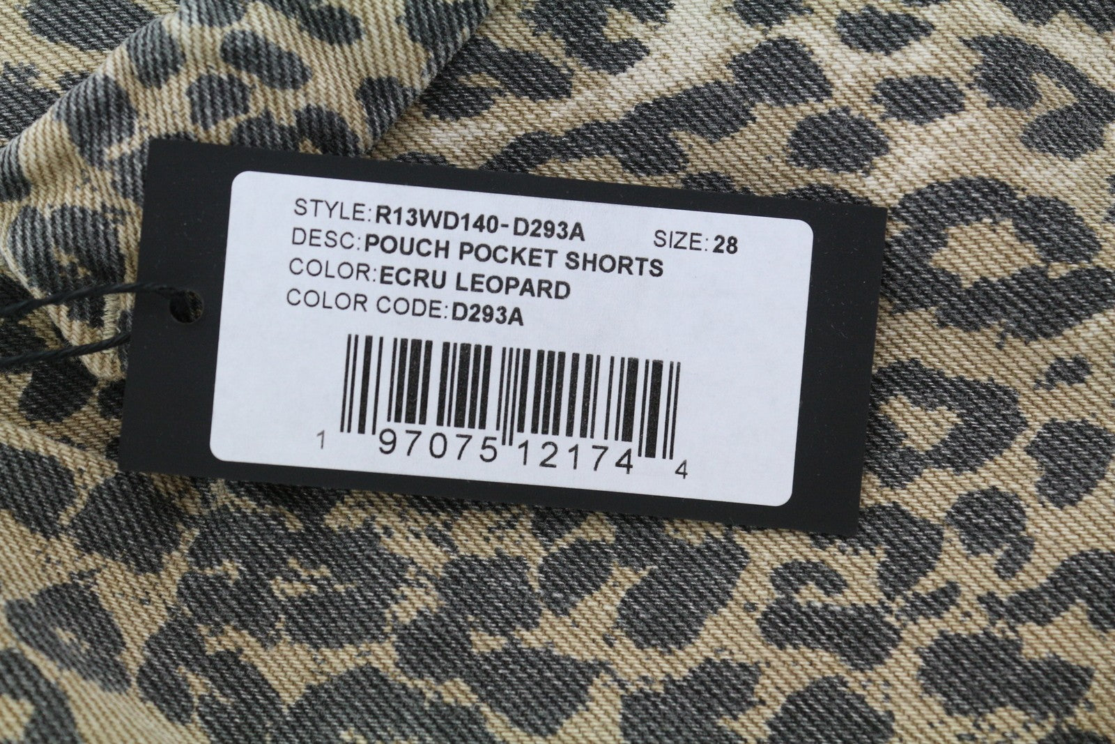 R13 Pouch Pocket Women Shorts 28 Rigid Denim Leopard Print Folded Hem RRP795