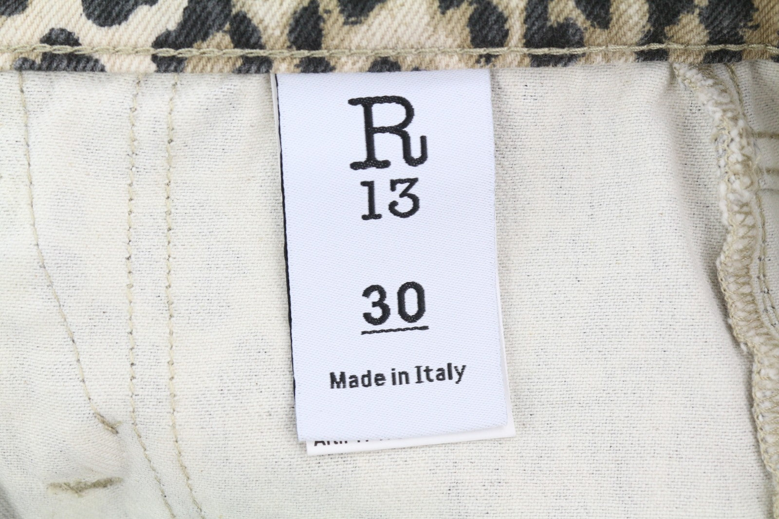 R13 Pouch Pocket Women Shorts 30 Rigid Denim Leopard Print Turn-Up RRP795