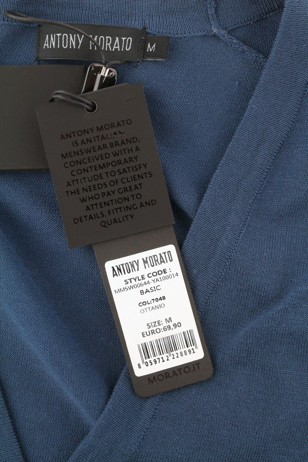 ANTONY MORATO Men Jumper M Blue Cotton Knit Hidden Buttons V-Neck Cardigan